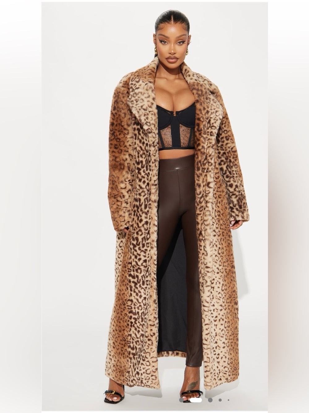 Leopard Faux-Fur Long maxi Coat - Brown